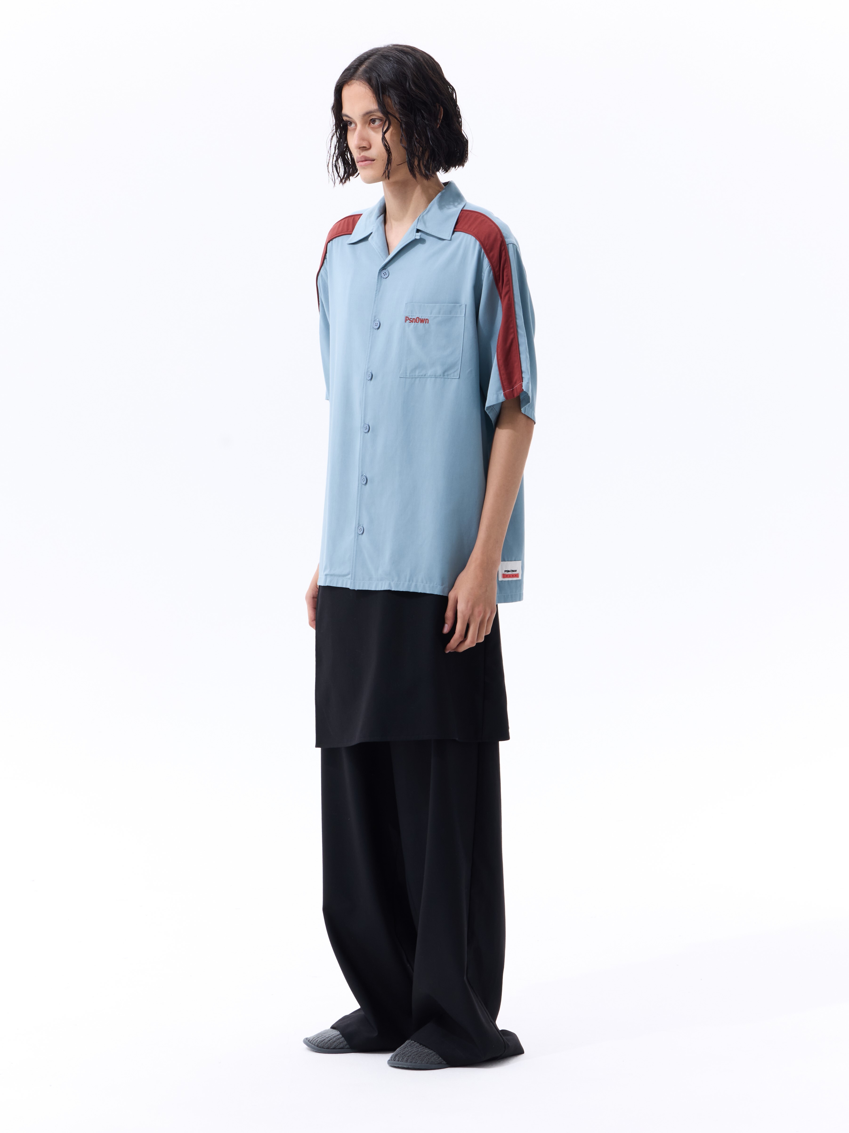 PSN/OWN 胸前刺繡小標 撞色滾邊立領短袖襯衫 BOWLING SHORT SLEEVE SHIRT P/O-SS26-2001