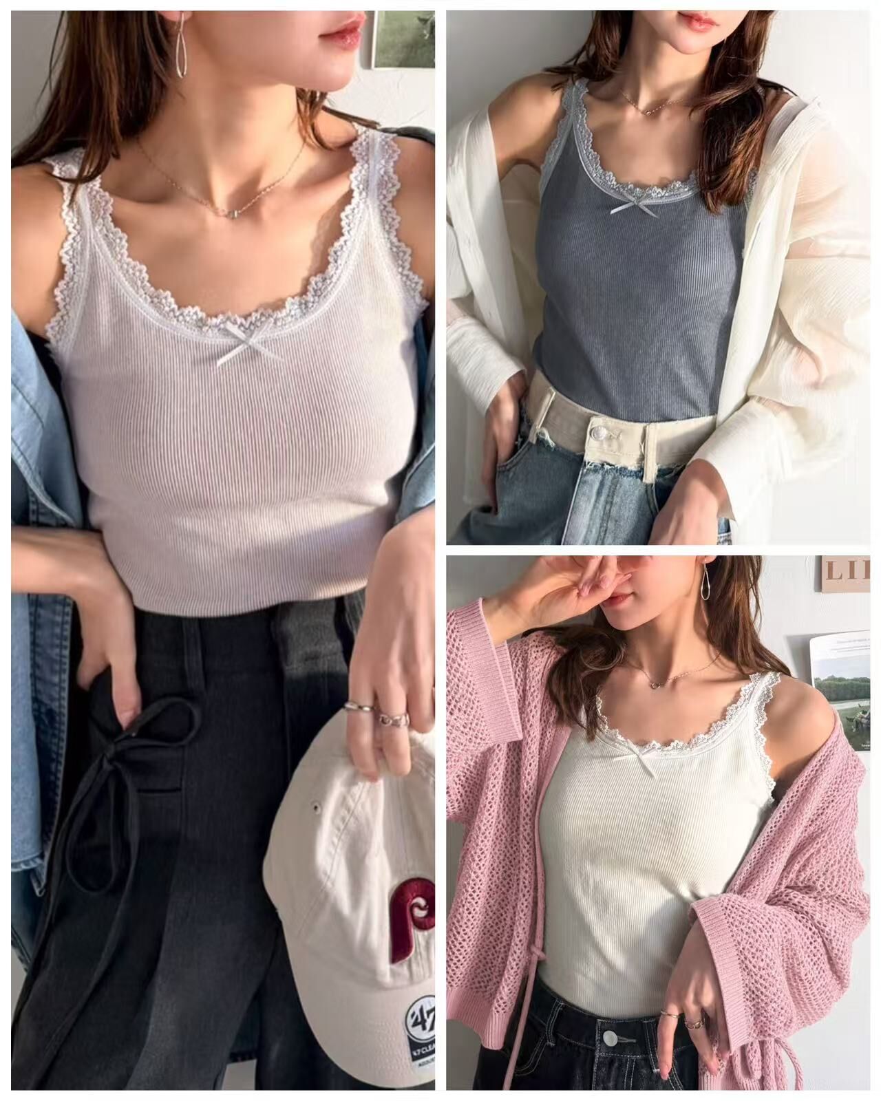 【預購】JM081702 mily bilet 蕾絲拼接附胸墊背心