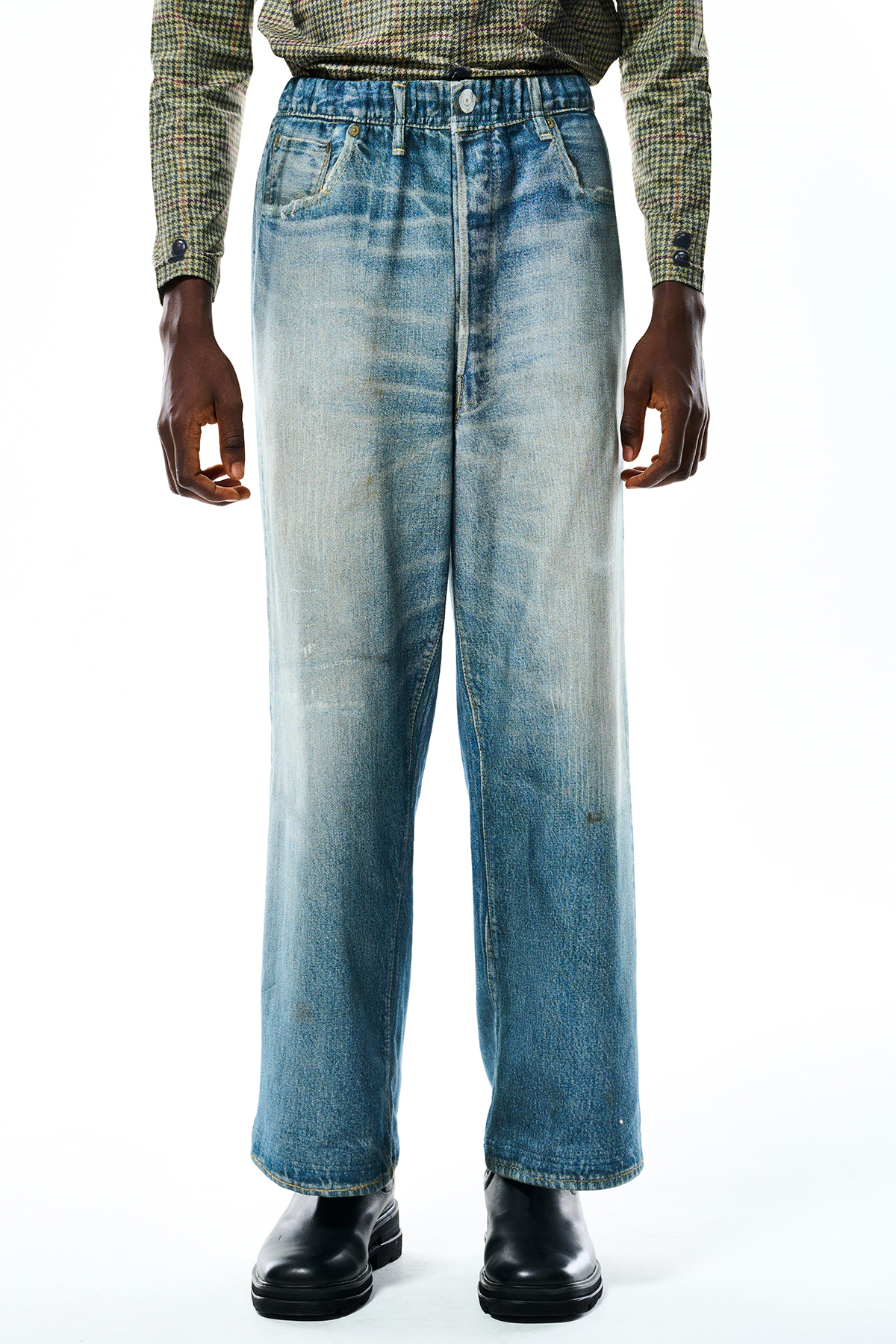 TOLQ TROMPE L'OEIL DENIM SWEAT PANTS