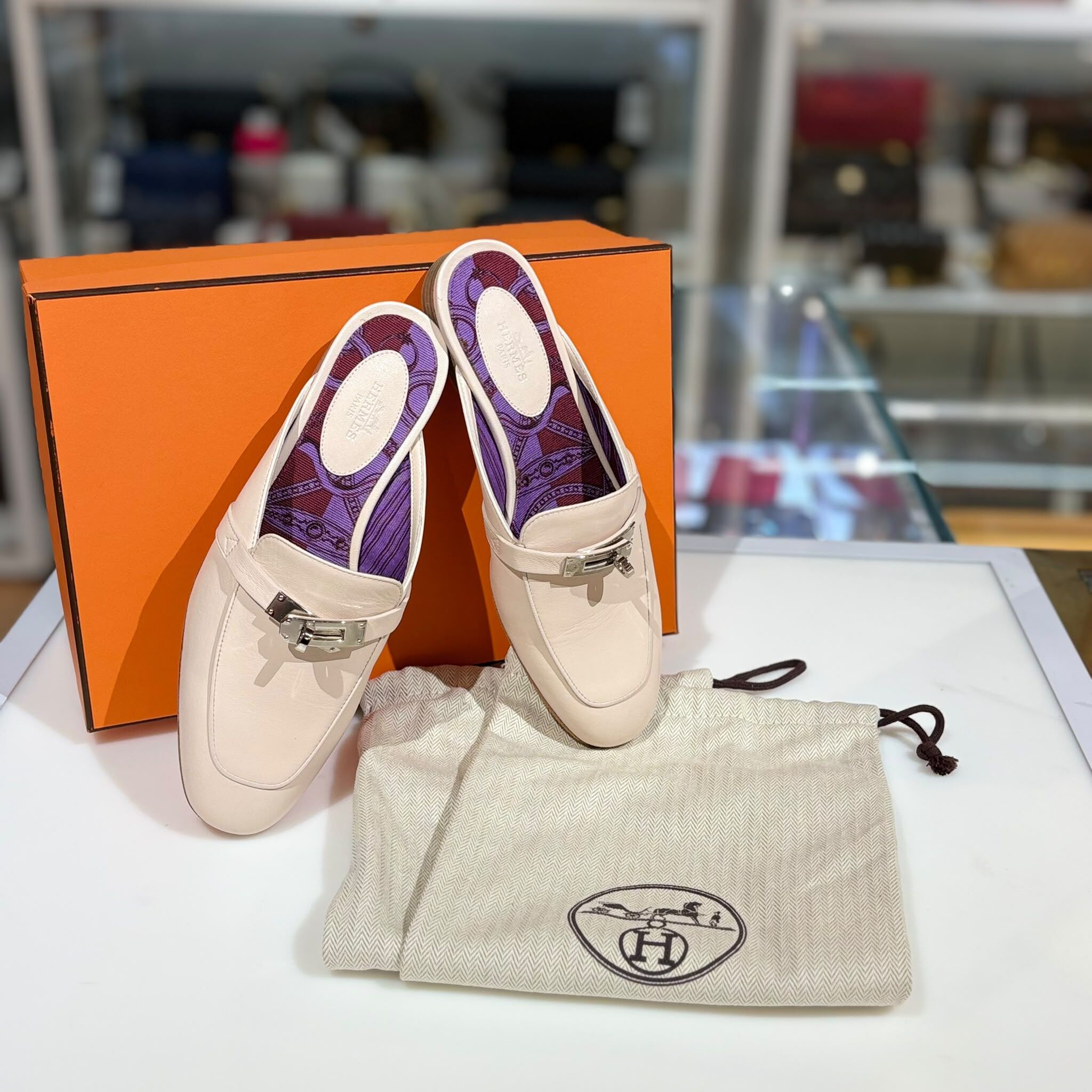 限時4折!!! 全新HERMES密頭拖鞋36.5碼,裸粉色小羊皮/玫瑰金扣, Kelly Mules Shoes, Slipper Oz Mule,#BRAND NEW #香榭站正品