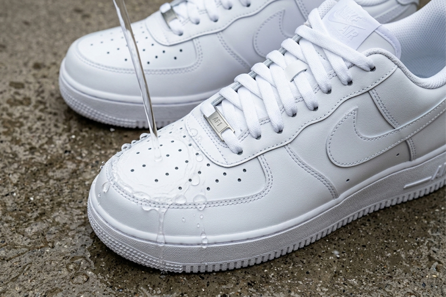 防御工事透氣防水噴霧 Nike Air Force 1 全白鞋面防護效果實測