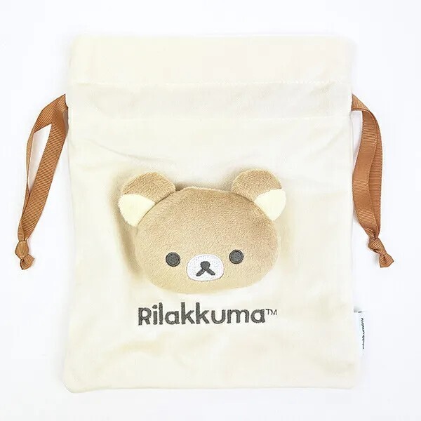 Rilakkuma Face Plush Doll Drawstring bag