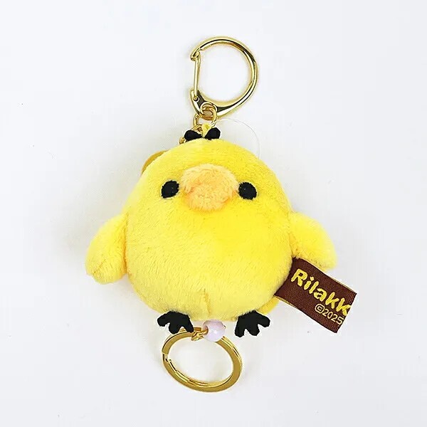 Rilakkuma Kiiroitori Fluffy Retractable Reel Mascot Keychain (Yellow)