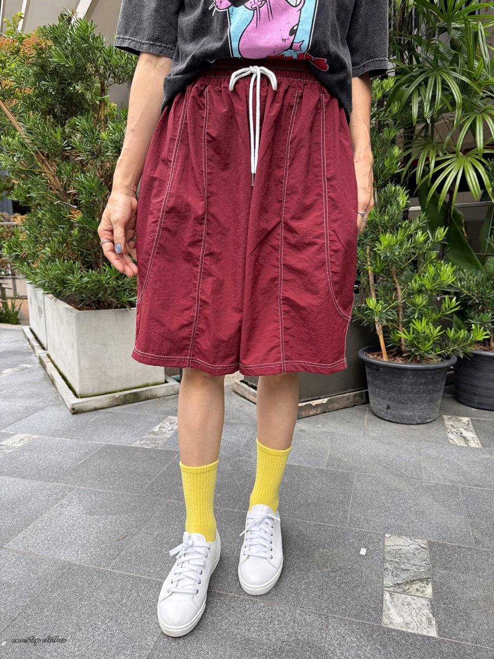 正韓寬鬆車線綁帶氣球短褲 (紅)