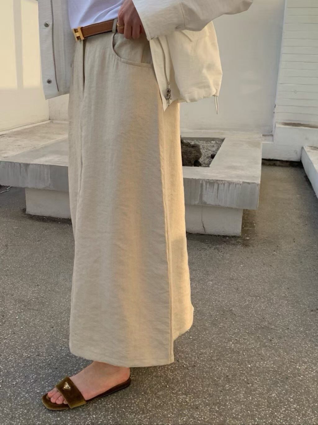 後腰鬆緊霧面微光澤感鉛筆裙長裙 / 2色