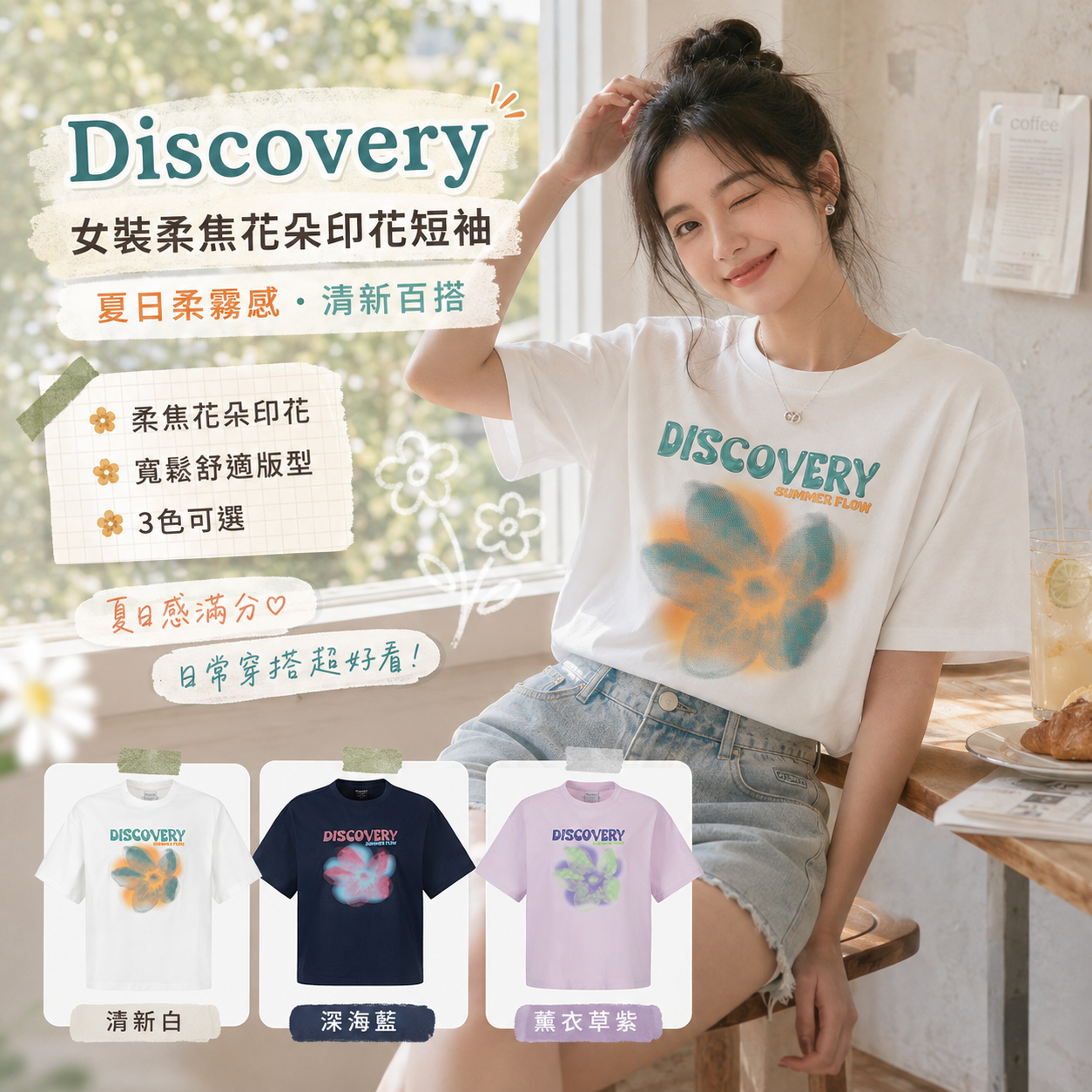 【預購】Discovery ZKR081710 女裝柔焦花朵印花短袖
