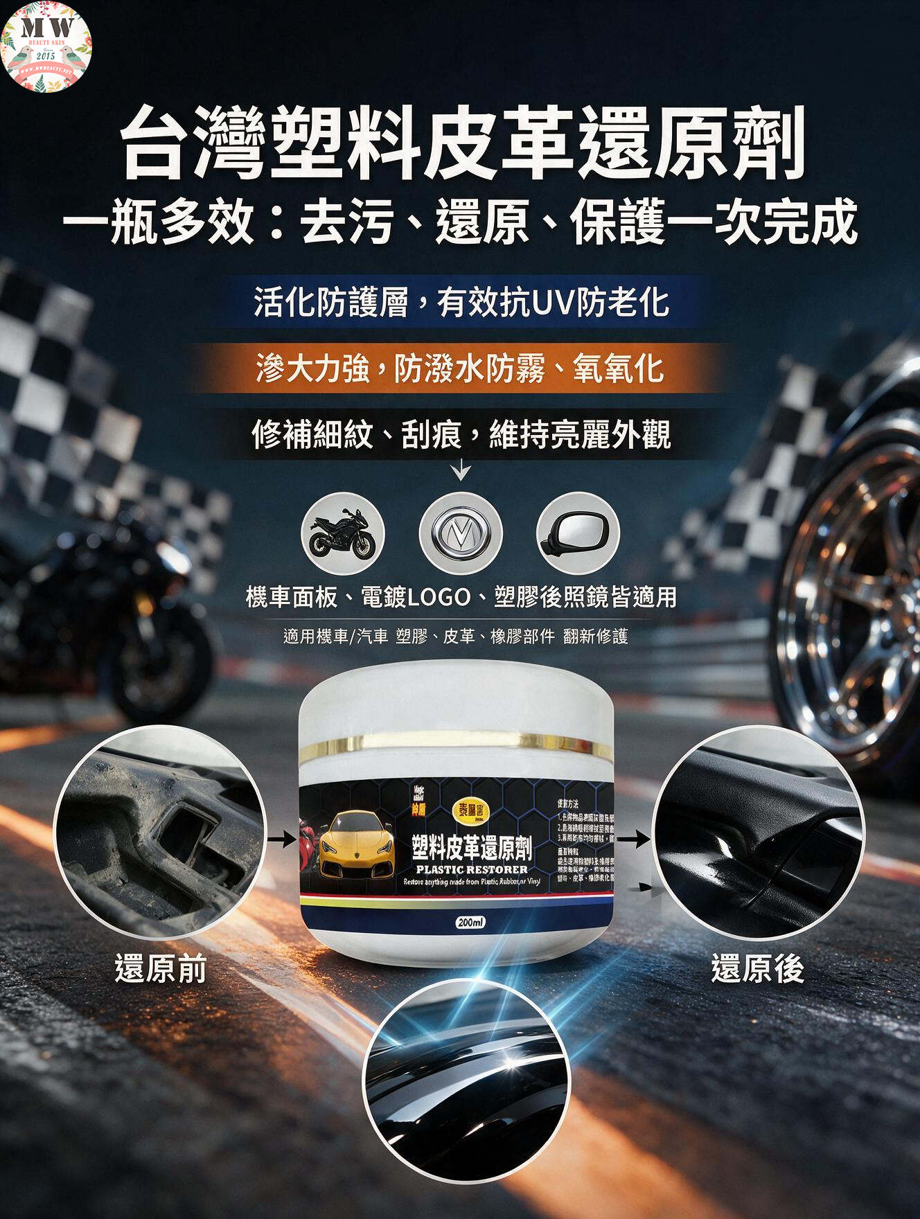【台灣居家清潔神器】塑料皮革還原劑 200ml｜迅速恢復光澤彈性 (汽車內裝/皮革沙發/塑膠保養)