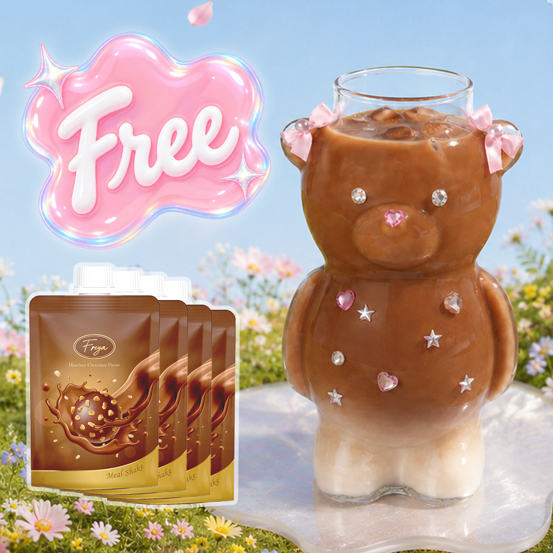 Freya代餐 - 盒裝優惠 (送限量RICHSIS熊仔杯連閃鑽貼紙）＋榛果朱古力味代餐 4包