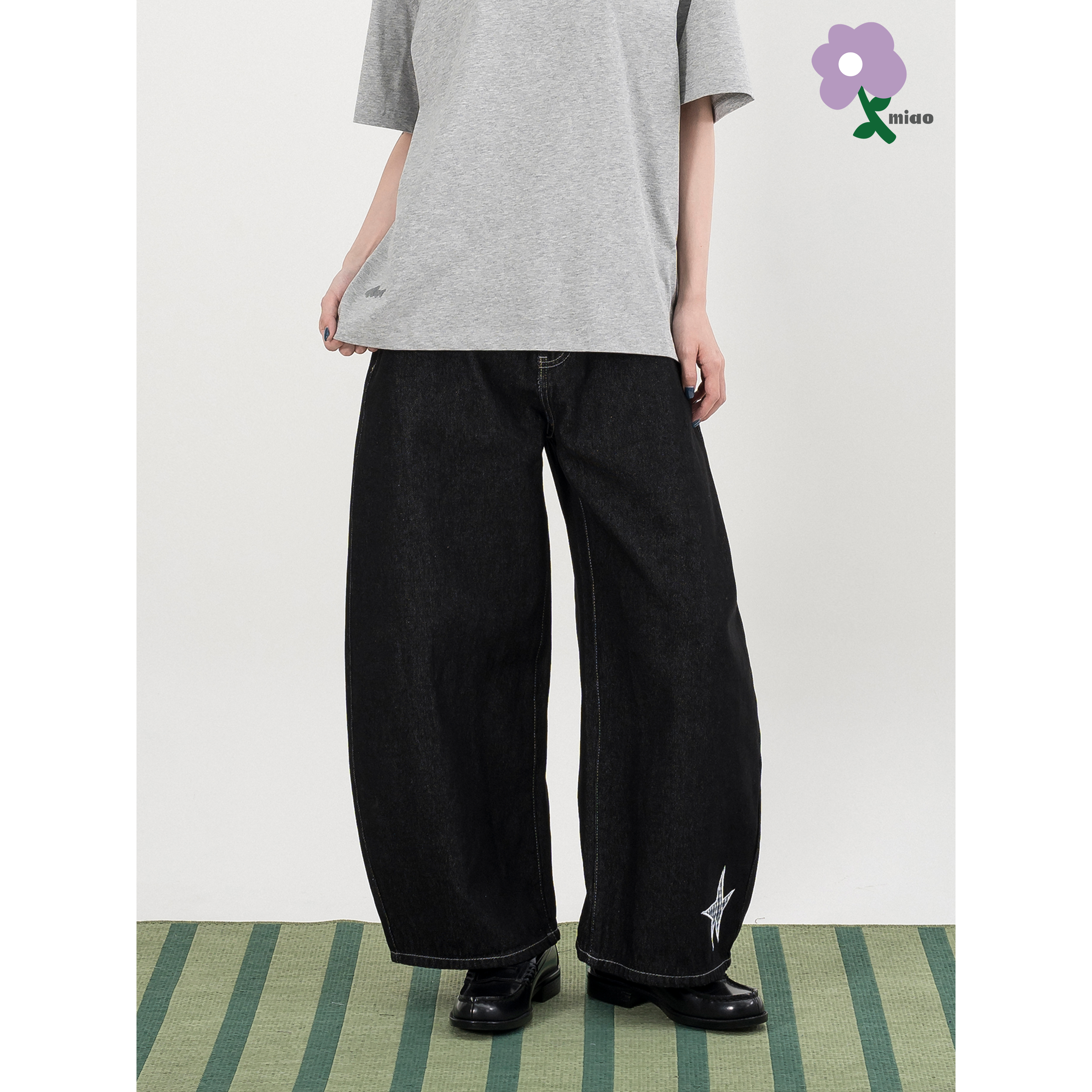 MIAO Star Plaid Curved Jeans 星星格紋 彎刀 牛仔長褲 [M-J8L]