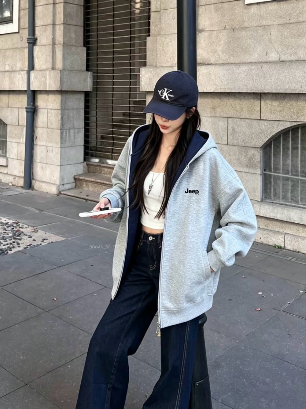 JEEP 美式 內外撞色 雙拉鏈 連帽外套男女同款