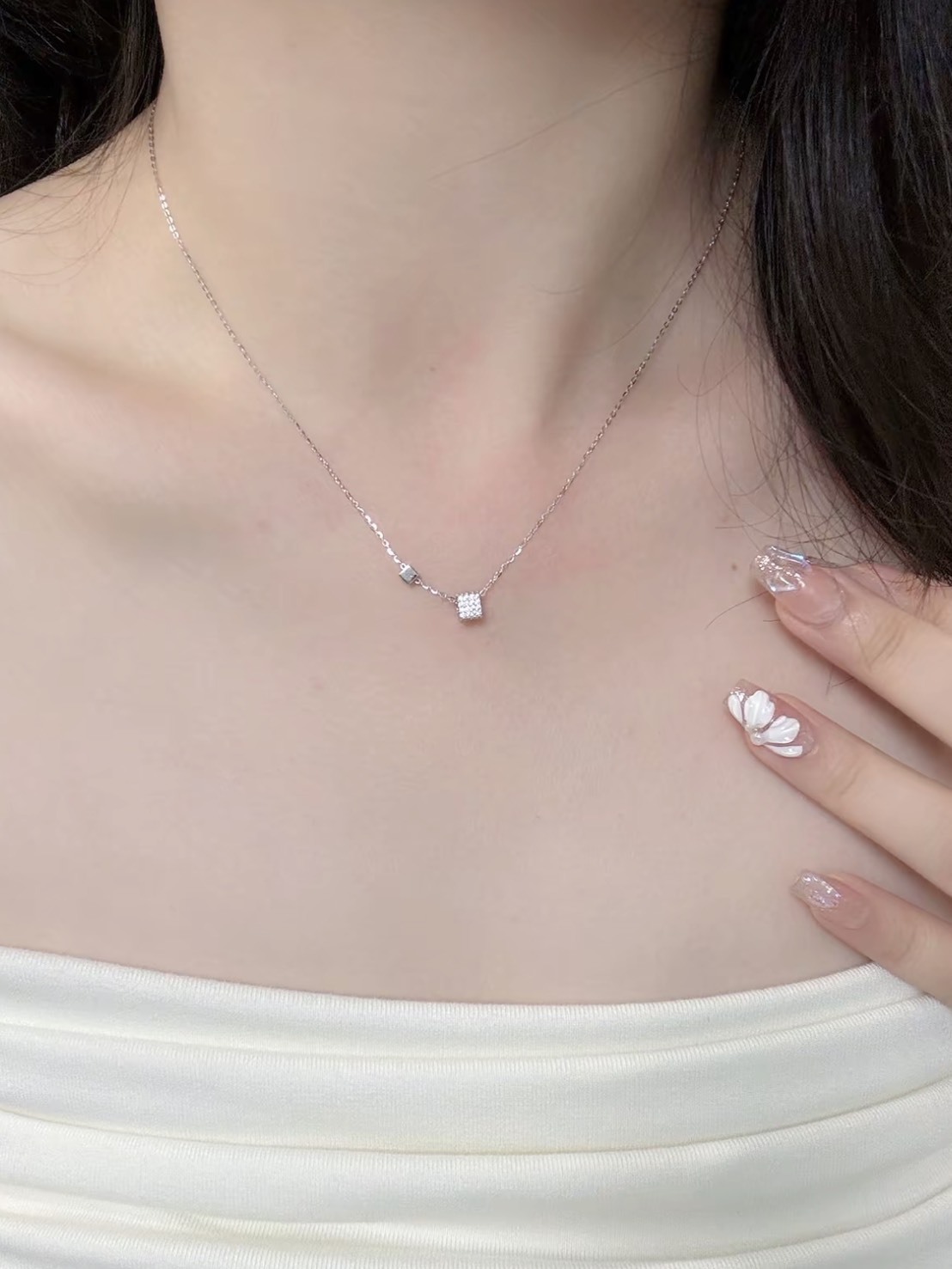 KADER 帶鑽小方糖 S925項鍊 女款 禮盒裝
