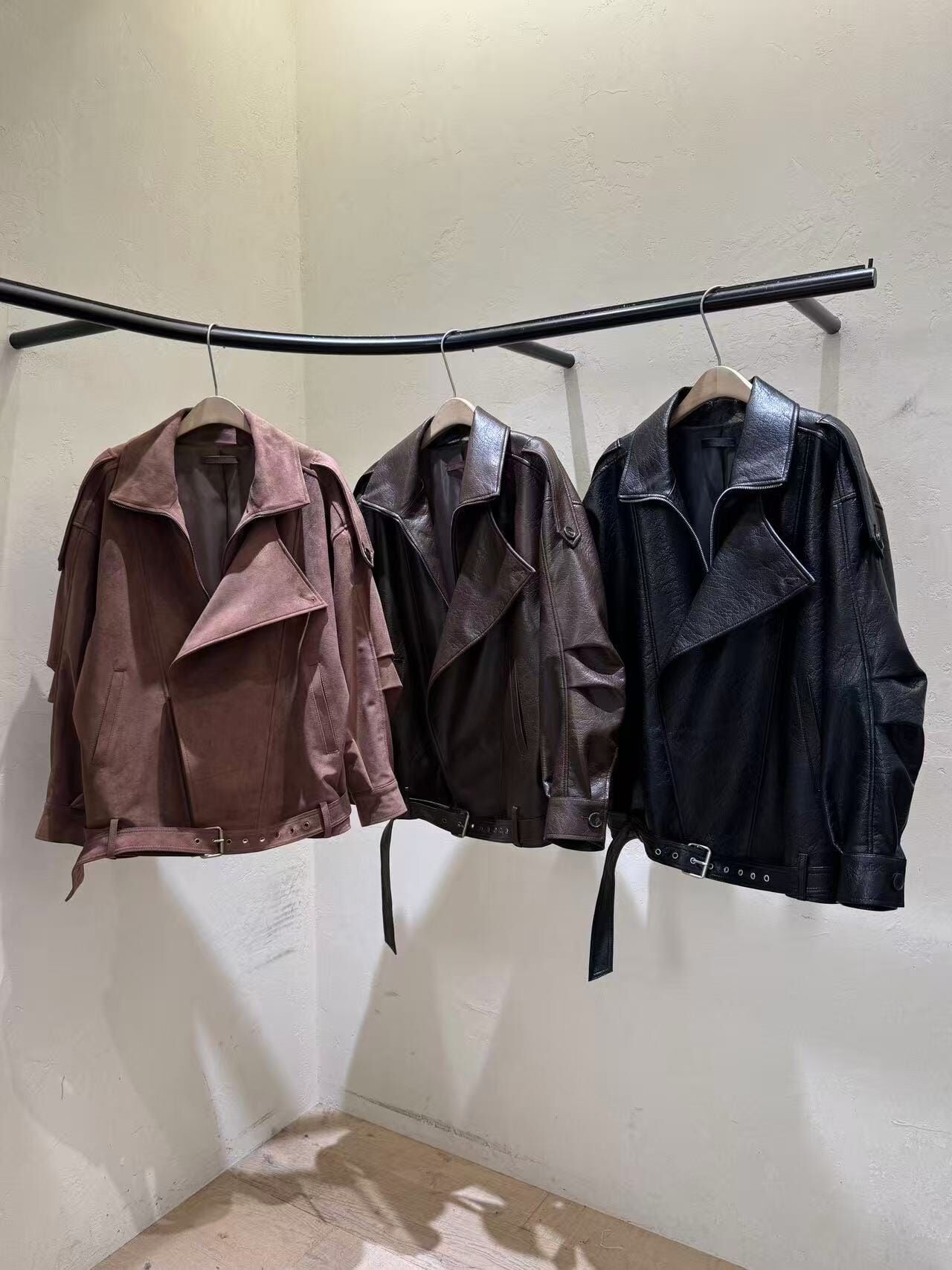 WJ7010 紋理腰帶仿皮外套