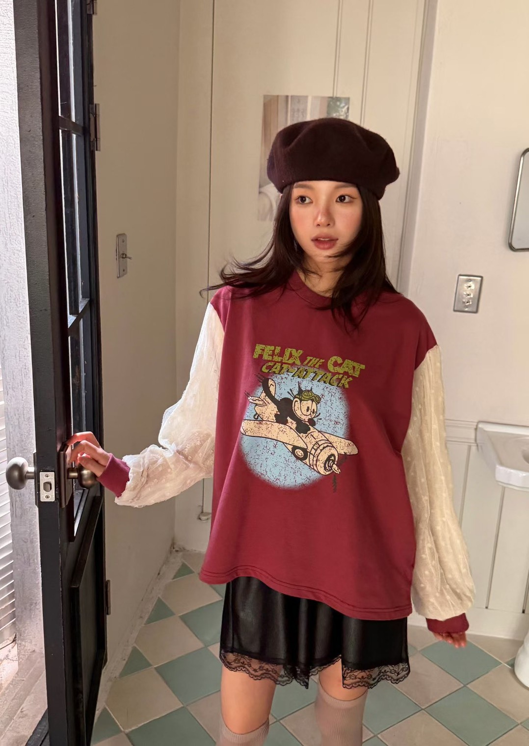 戰機卡通紗袖長袖T