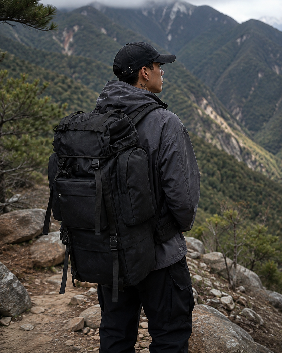 雨罩 x 鞋袋 X 支架背負｜戰術60L旅行登山背包【BGJH027】