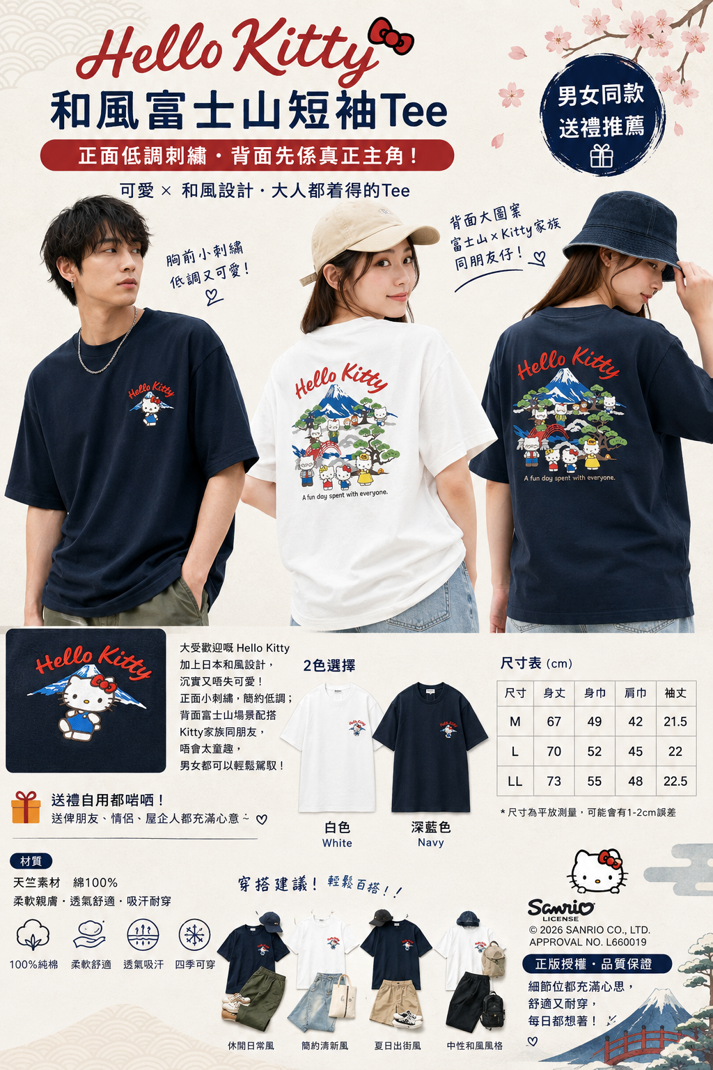 【預購】J081701 HELLO KITTY 和風富士山背面大圖Tee