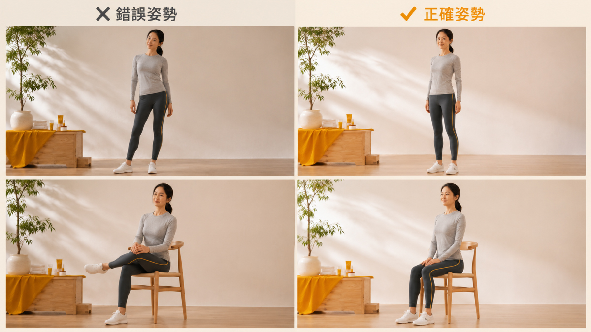 正確與錯誤坐姿站姿對照