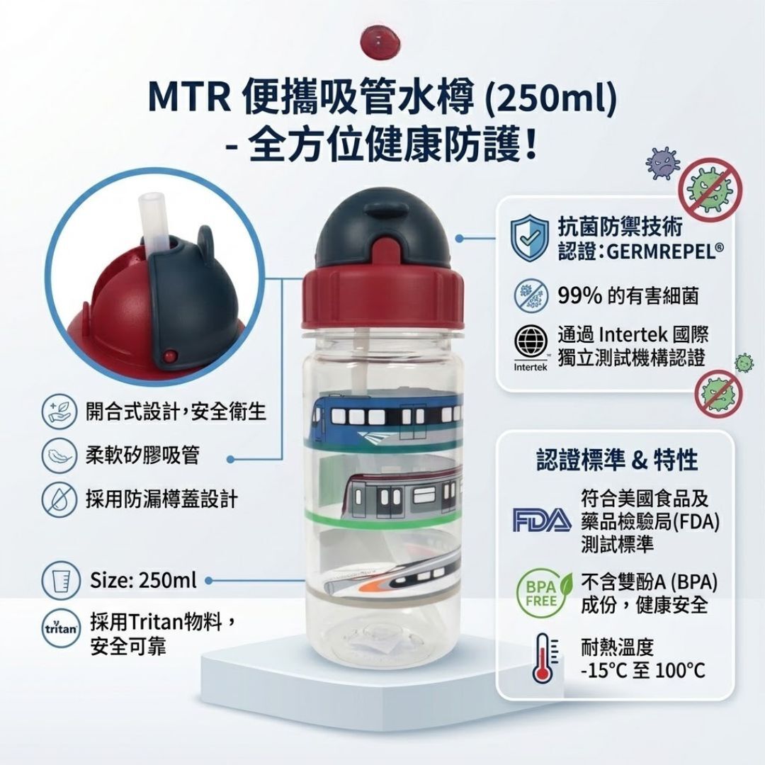 MTR 港鐵便攜式吸管水樽- 抗菌(250ml)