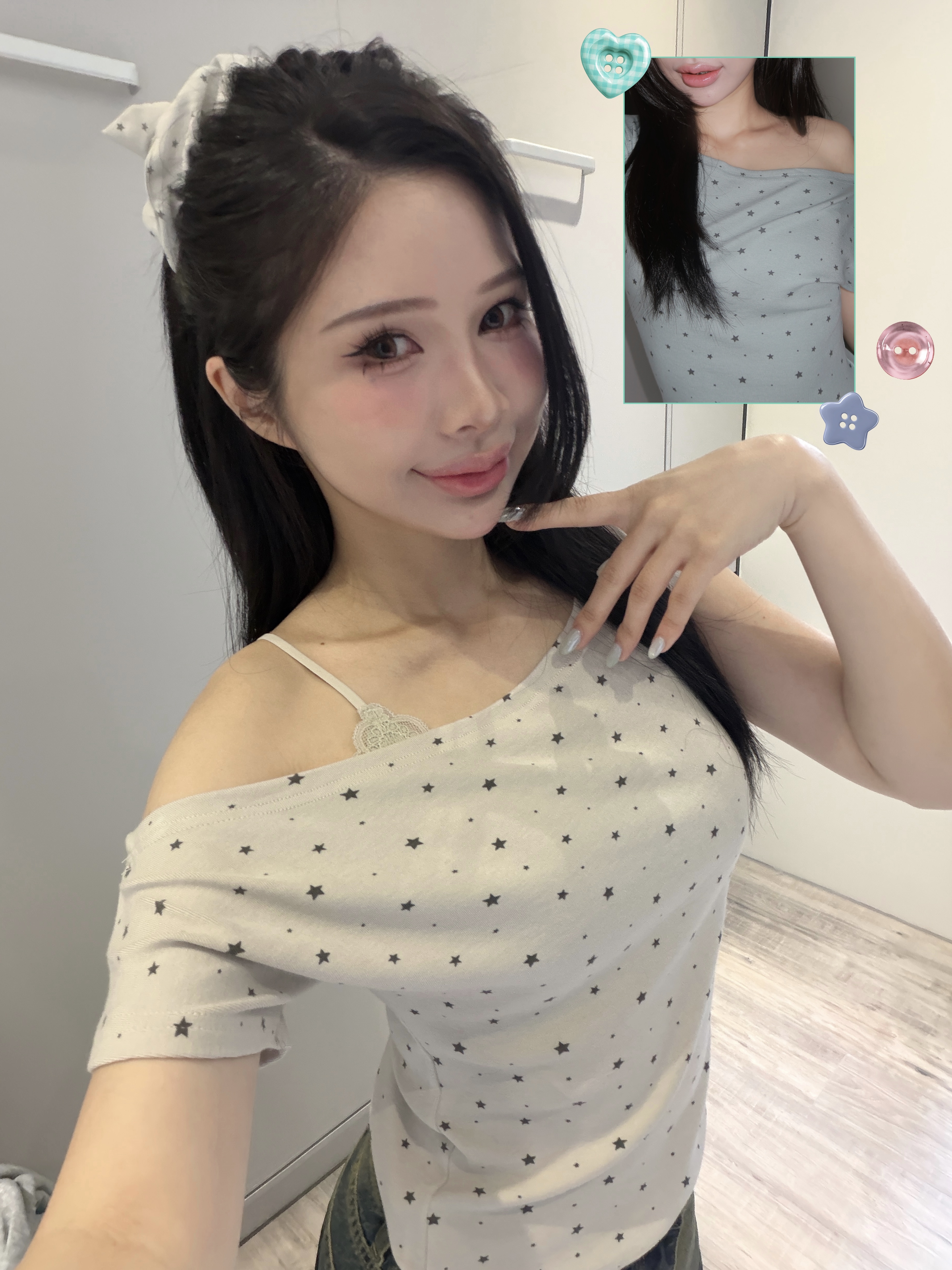 mmb斜領星星短袖上衣