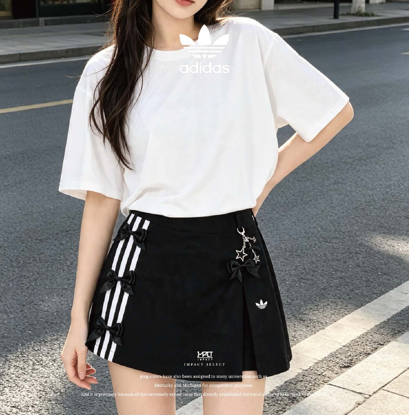 【訂製款】adidas originals 女團感 星星 蝴蝶結 黑白 三線 黑蝴蝶 短裙