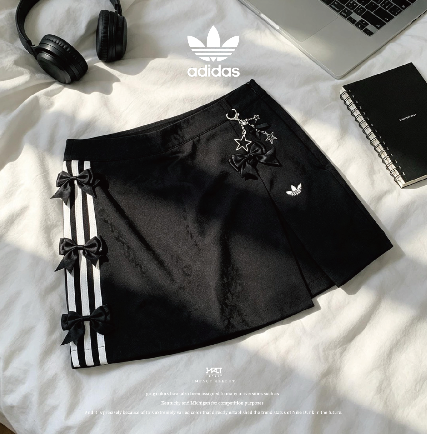 【訂製款】adidas originals 女團感 星星 蝴蝶結 黑白 三線 黑蝴蝶 短裙
