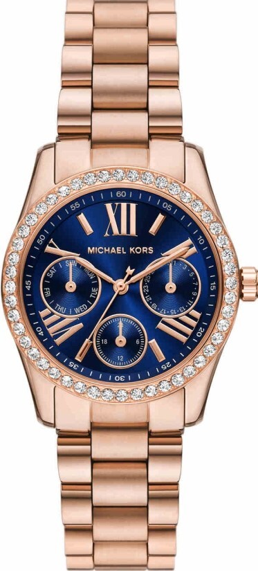 萬年鐘錶 - Michael Kors /  MK女錶  晶鑽玫瑰金三眼藍面女錶 MK4926 錶徑33MM
