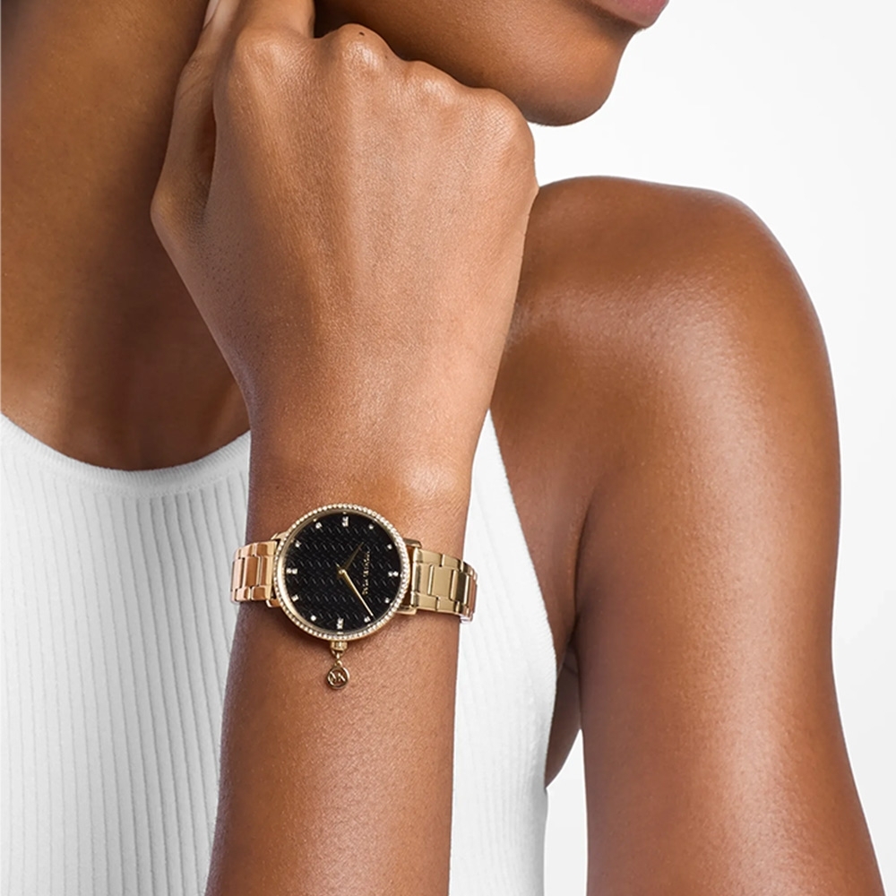萬年鐘錶 - Michael Kors /  MK女錶  黑x金 晶鑽時尚簡約面盤女錶 MK7616 錶徑32MM