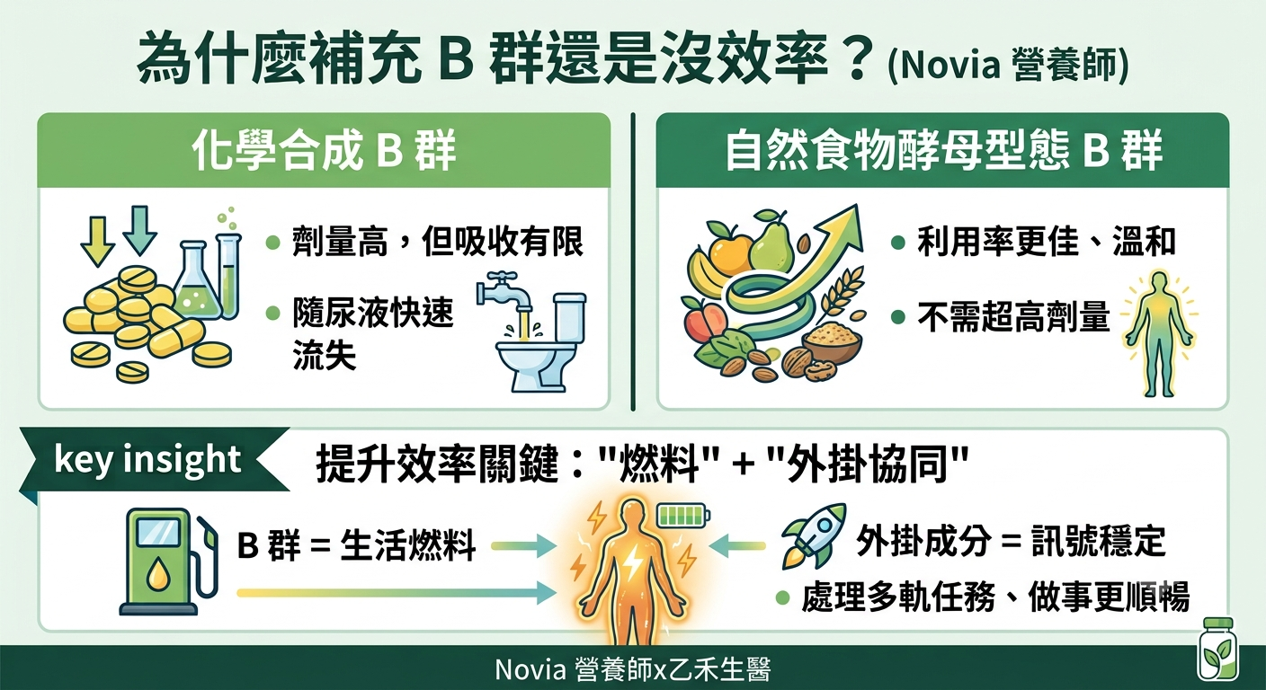 乙禾生醫開機B群:天然食物酵母型態B群與化學合成B群差異比較