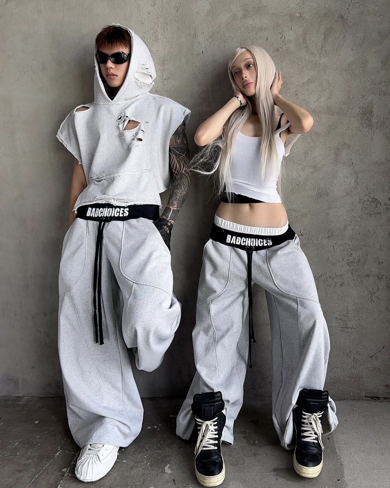 <給到夯>越南 BAD CHOICES Double Waist 雙褲頭 美式 寬鬆 棉褲 灰