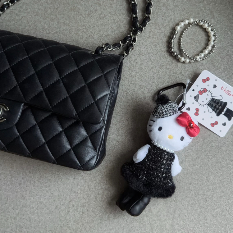 日本 SANRIO Hello Kitty Style Up系列長腳掛飾 氣質名媛 珍珠千鳥格