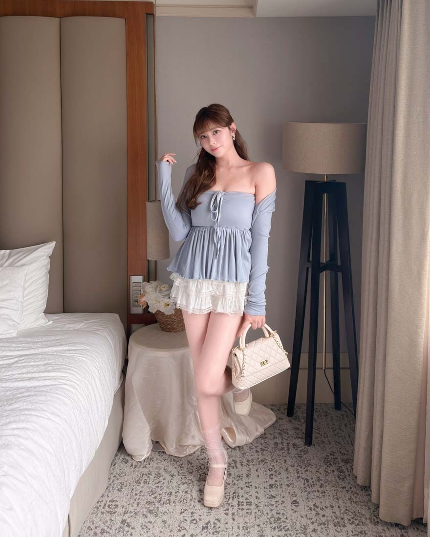 LINA LINA微辣私語綁結罩杯背心外套兩件組-高雅藍