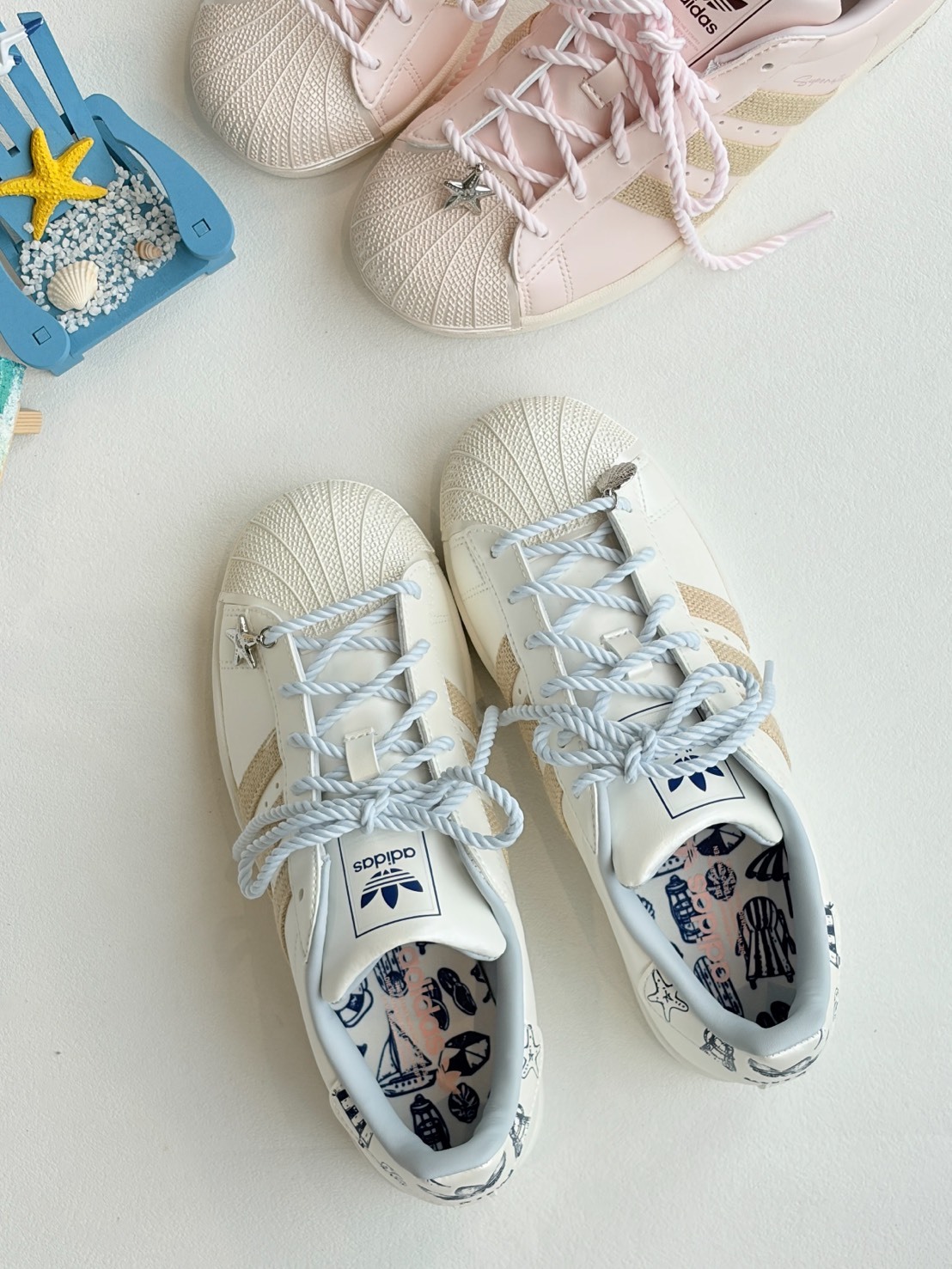 ADIDAS SUPERSTAR 2 夏日海灘 珠光貝殼頭 麻繩鞋帶