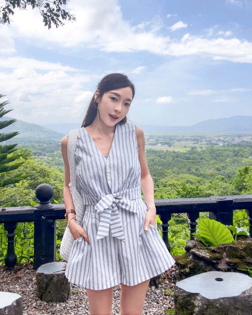 LINA LINA時髦品味條紋排釦上衣短褲兩件組-條紋