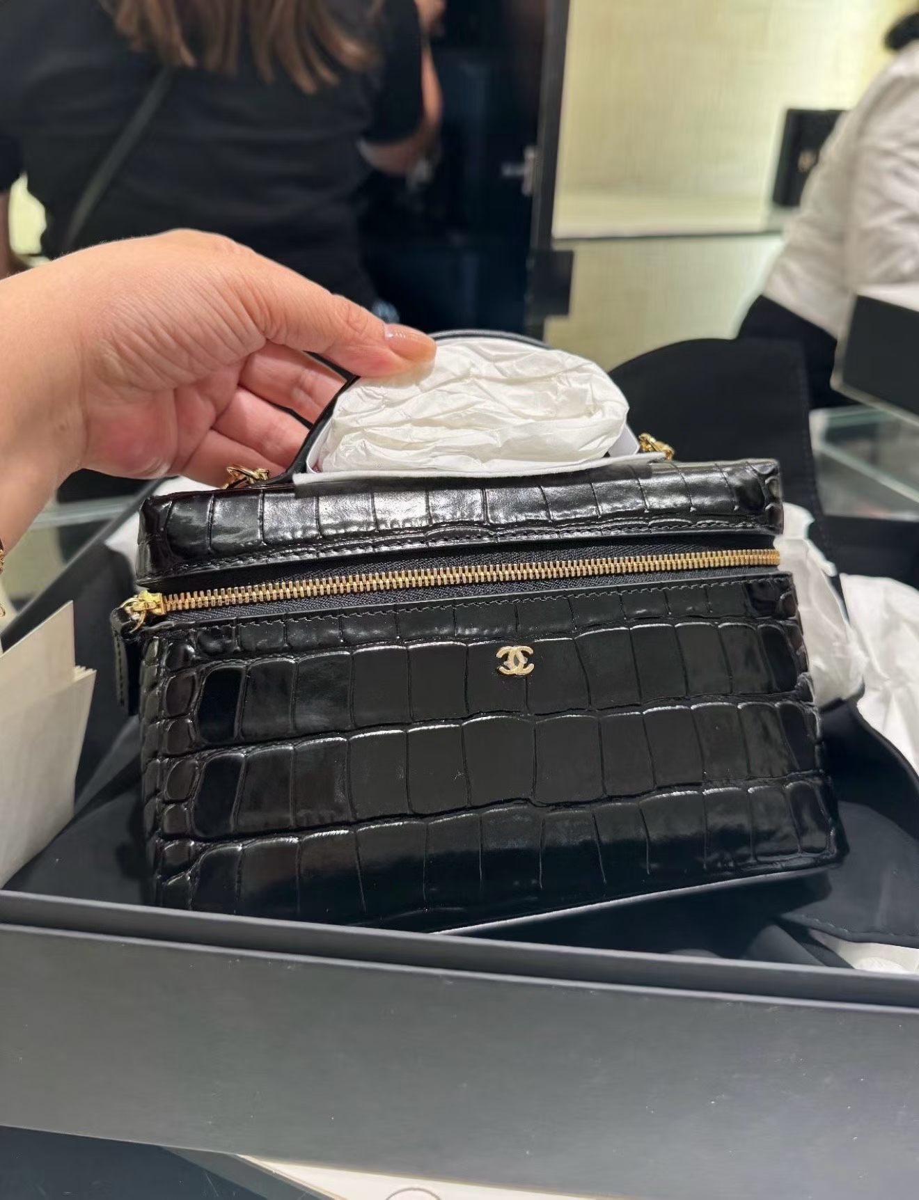 Chanel 26A 黑色 鱷魚壓紋 化妝包 手袋