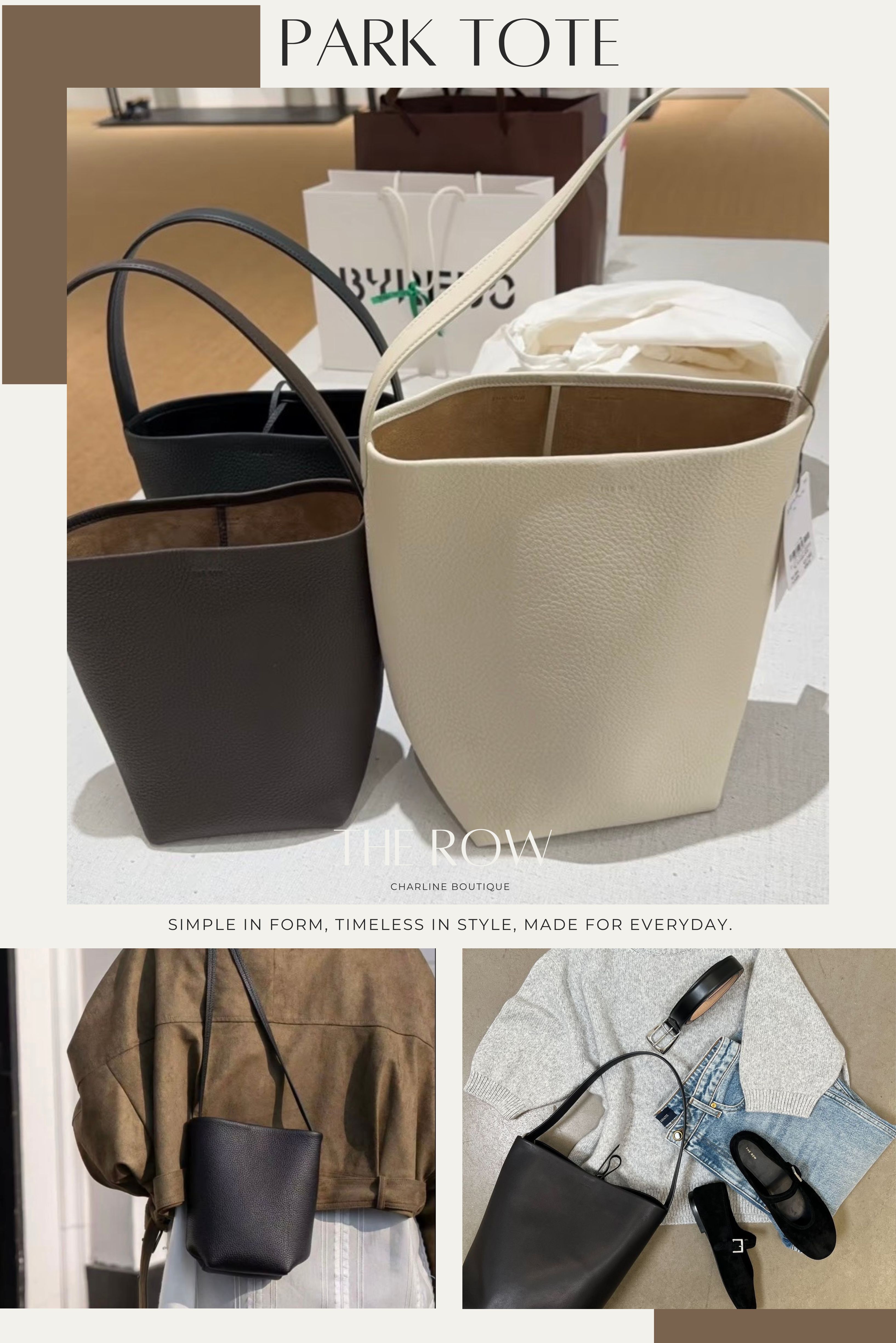 The Row Park Tote 包口設計、內膽搭配與皮革變化提醒資訊圖