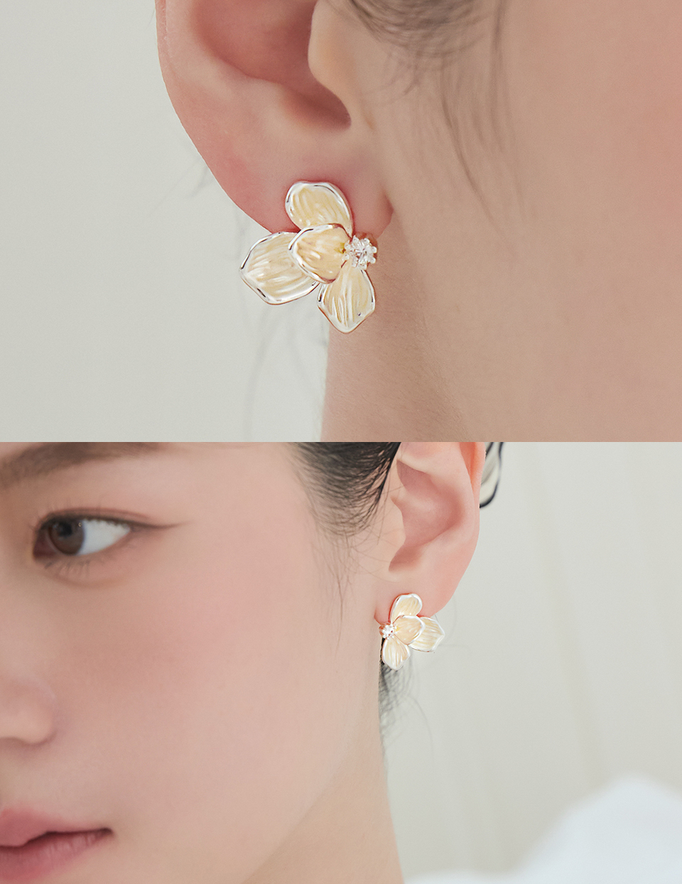 奶油花朵。針式耳環