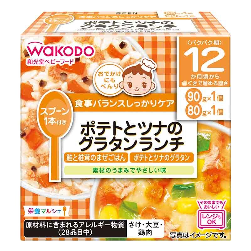 【Wakodo】Ready-to-Eat Cup Salmon & Mushroom Mixed Rice + Potato & Tuna Gratin 170g (90g+80g) (12 Months+)