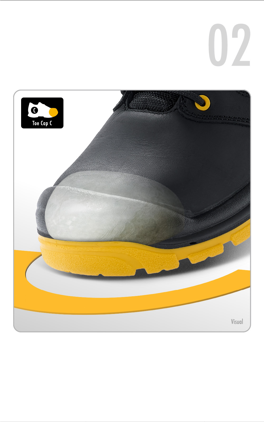 Cutaway view of the internal composite toe cap structure of the PATRONI ARKION safety shoe