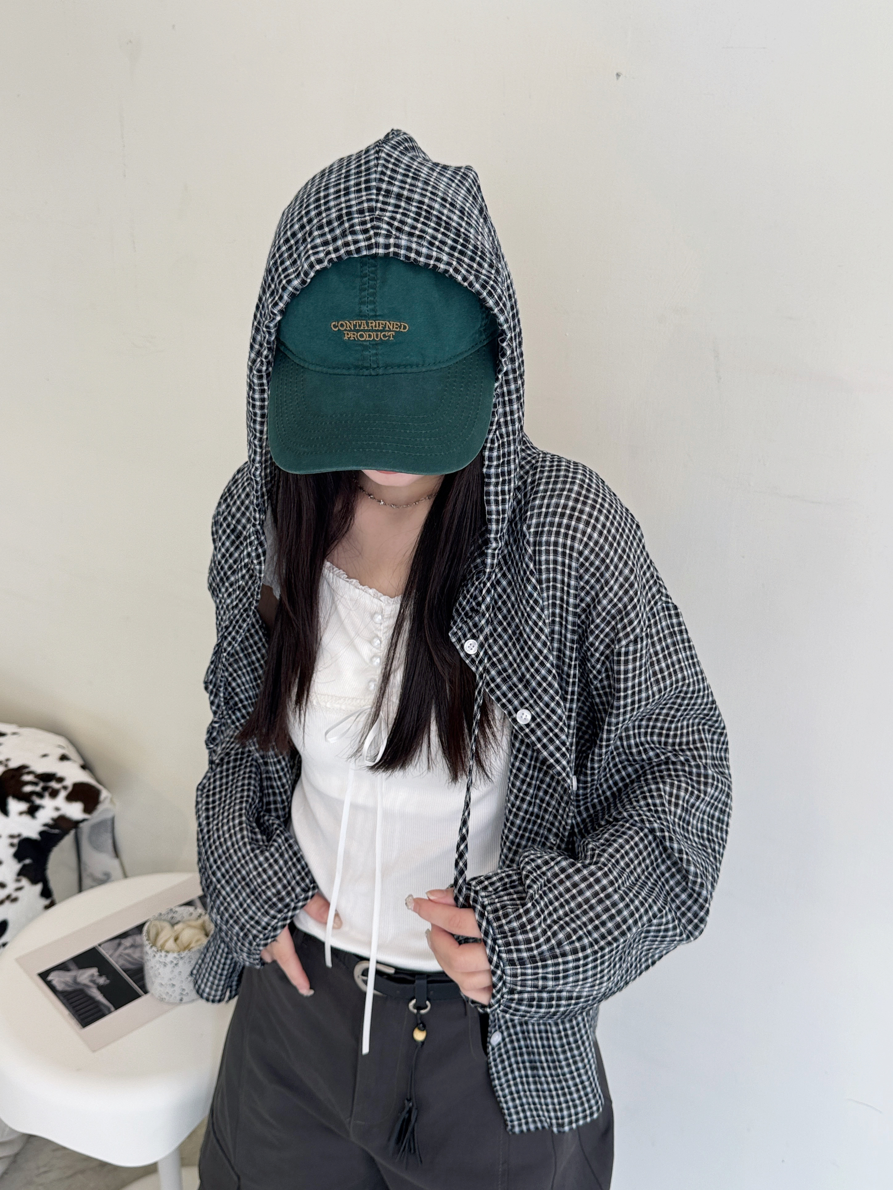 格紋連帽襯衫外套-2659