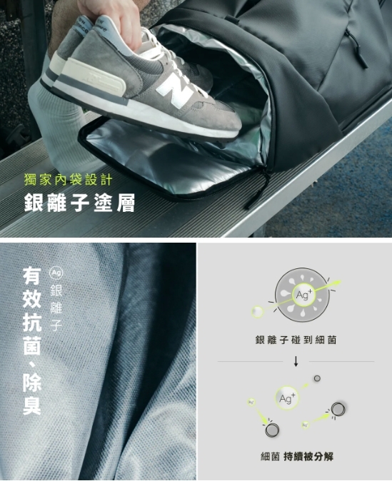 Pakx3 三軸後背包銀離子抗菌內袋-獨立隔離運動衣物防異味