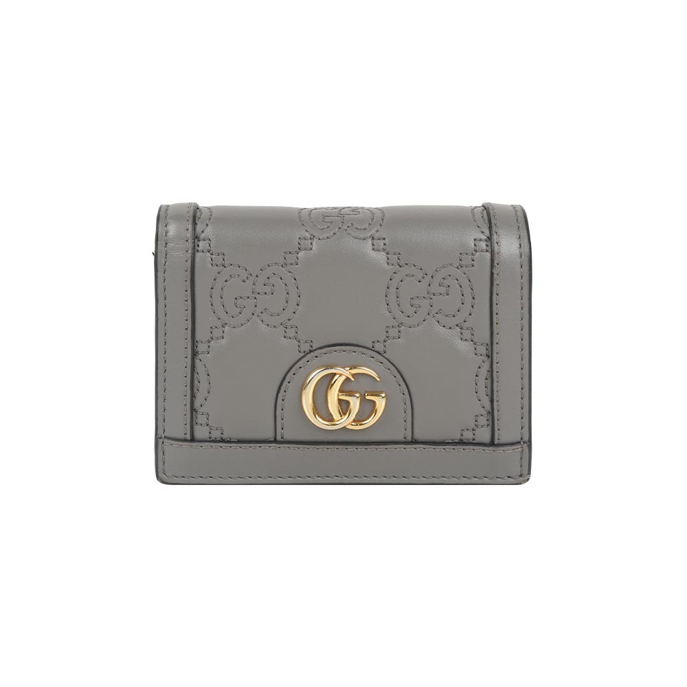 【GUCCI】GG Logo 縫線設計二折卡片小短夾(灰色)
