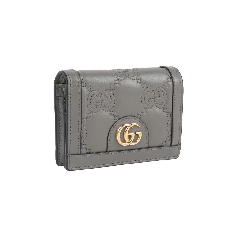 【GUCCI】GG Logo 縫線設計二折卡片小短夾(灰色)