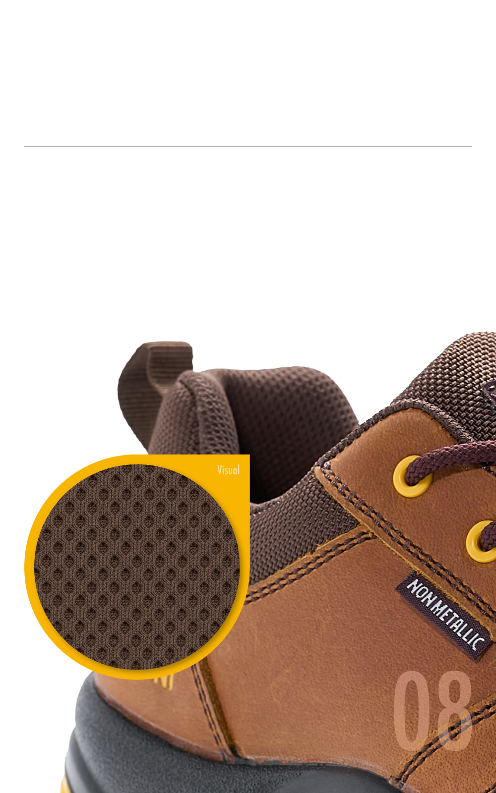 Detail view of the breathable mesh lining of the PATRONI ARKION safety shoe