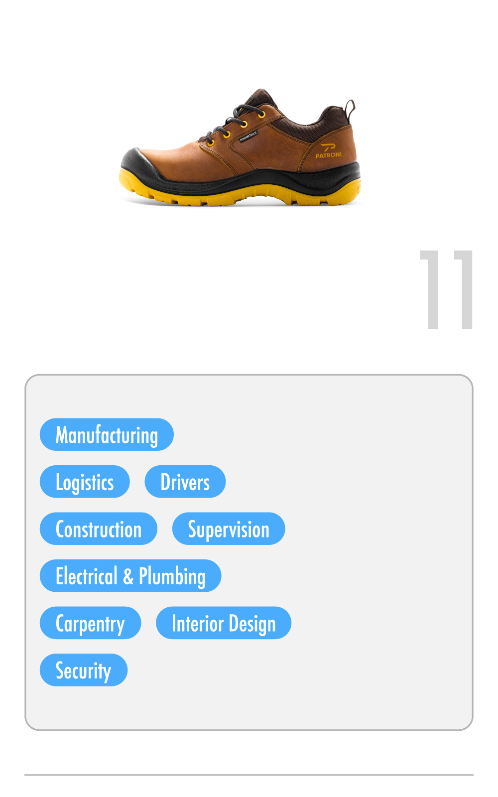 PATRONI SF2540DBR ARKION safety shoe recommended for manufacturing, construction, plumbing, electrical and carpentry, logistics, security, and other industries