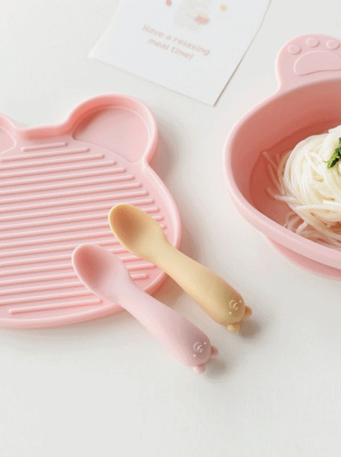 【Bellable】Korea Silicone Spoon Set (2pcs with Case) [Mustard+Pink]