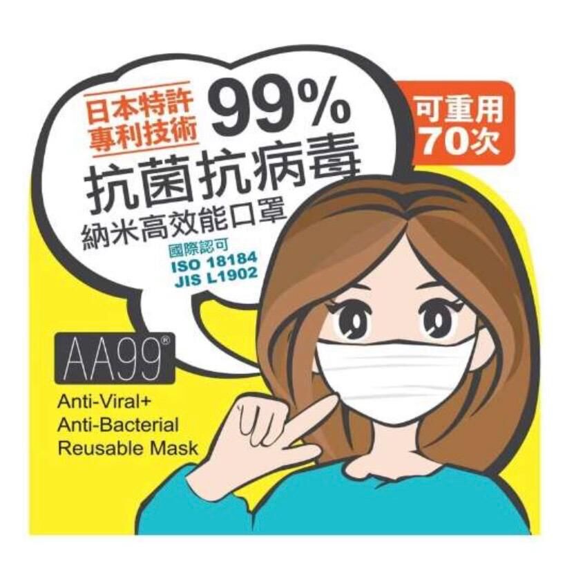 AA99® 抗菌抗病毒  Slim-Fit (原版) 可重用納米高效能口罩 - 淺紫色 (70次升級版)