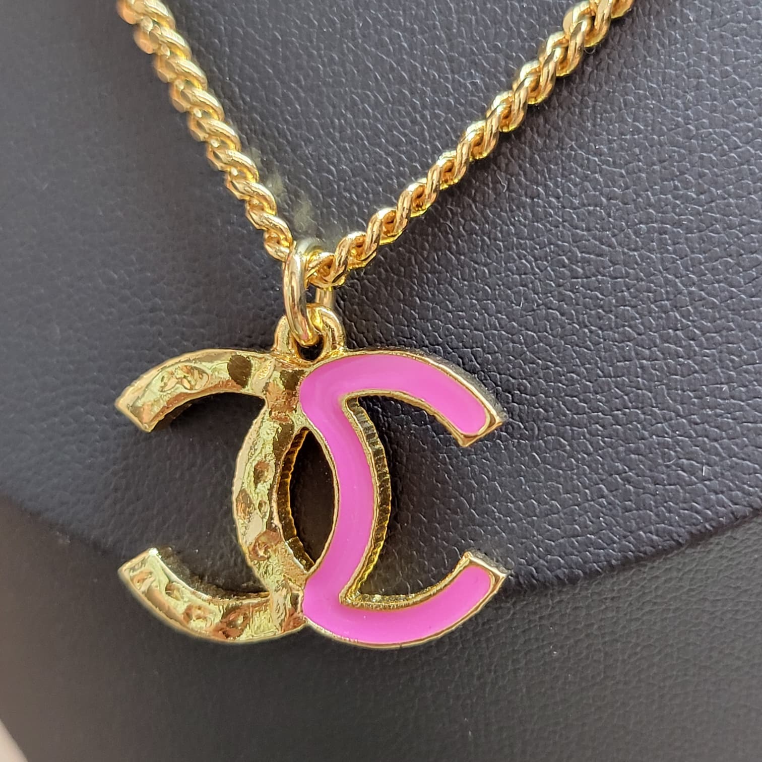 CHANEL ABC480 NECKLACE GOLD/PINK 2.2x1.2cm