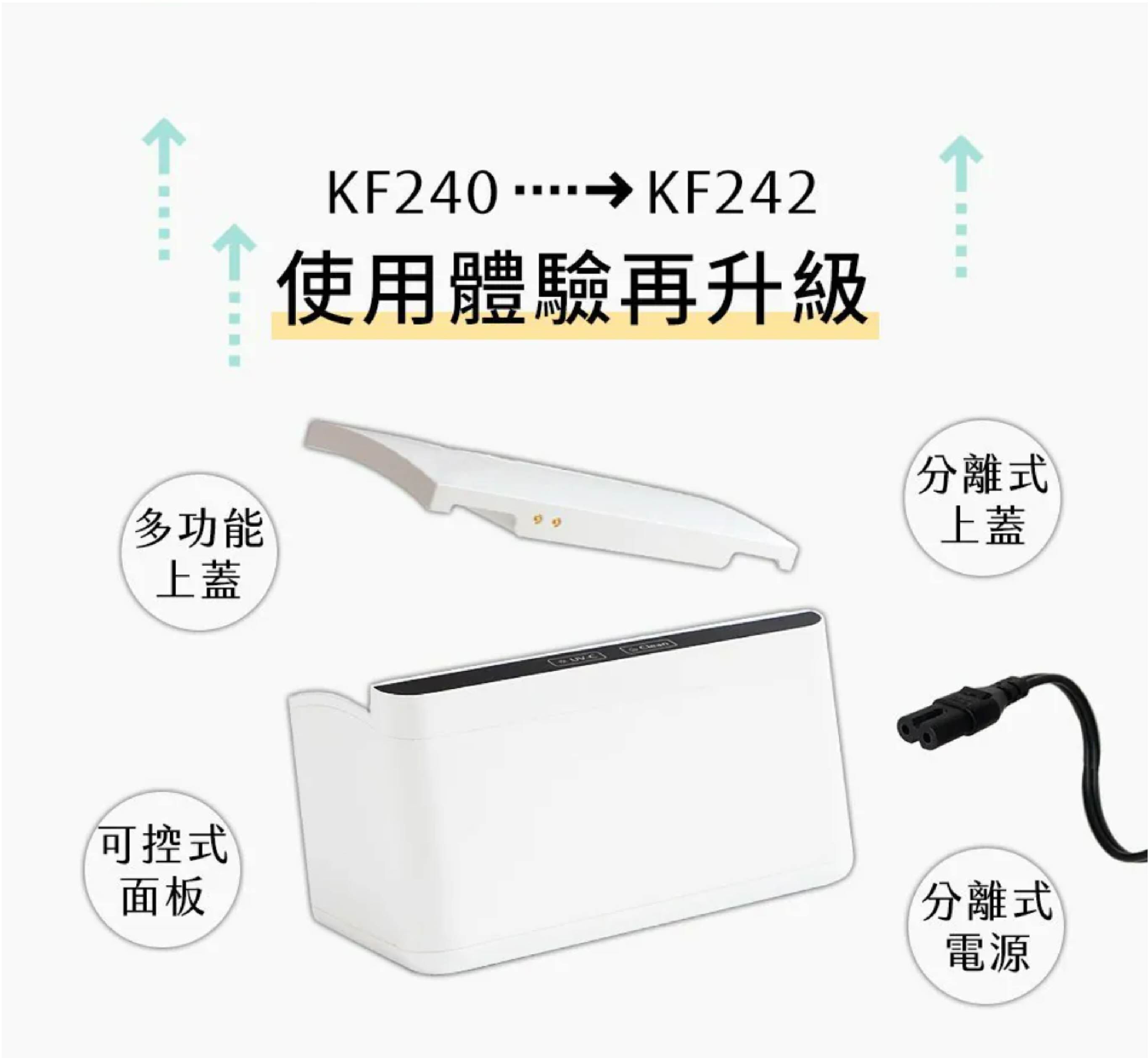 KF242紫外線超音波清洗機升級使用體驗，具多功能上蓋、可拆式上蓋、可拆式電源線與控制面板設計，方便清洗、倒水、移動與日常收納