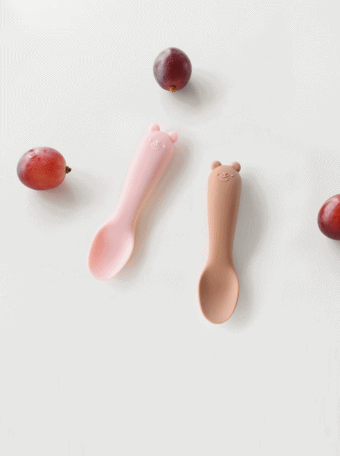 【Bellable】Korea Silicone Spoon Set (2pcs with Case) [Pink+Brown]