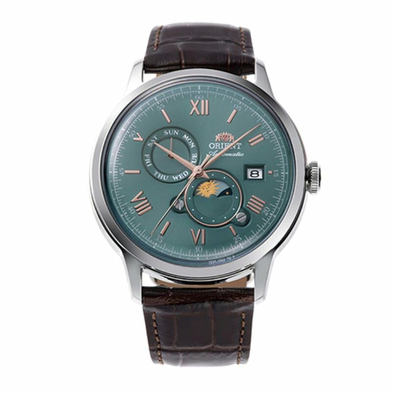 Orient 東方錶 Classic Sun and Moon Leather Strap Automatic Green Dial RN-AK0805E RA-AK0805E , Navy Blue Dial RN-AK0806L RA-AK0806L Men's Watch 東方錶經典日月相腕錶 自動機械