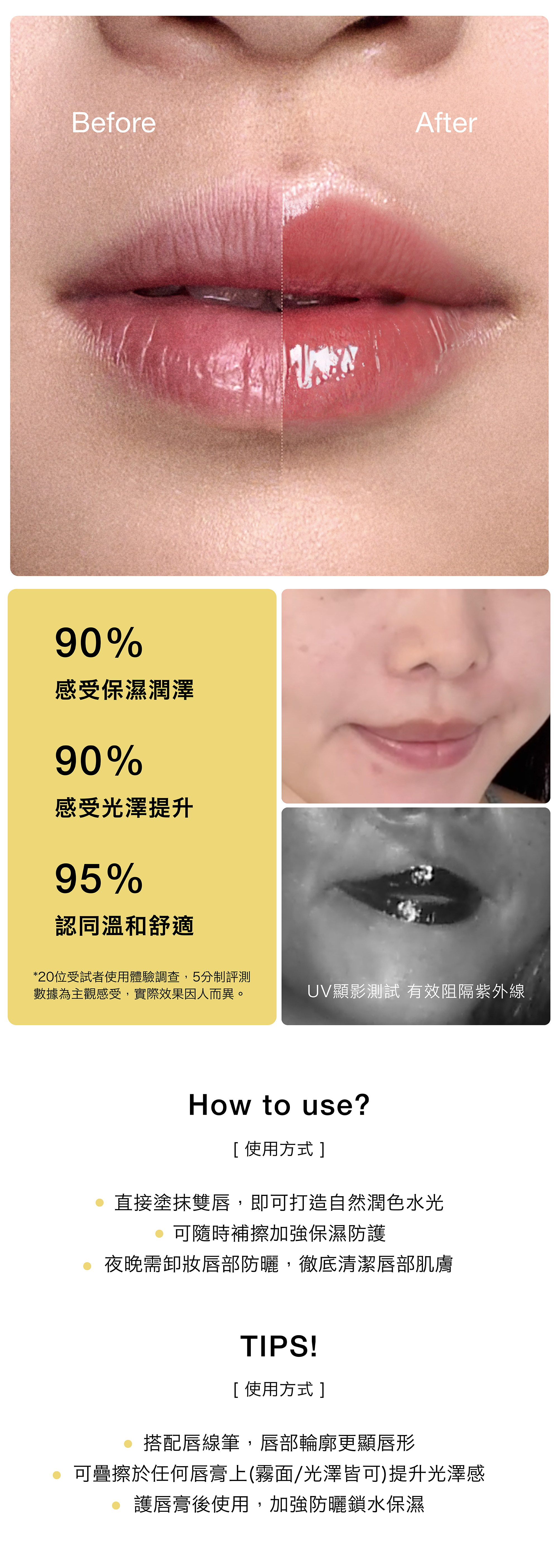 nomel 防曬水光潤唇油 主要成分與潤唇配方特色說明